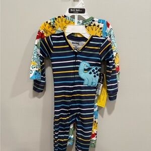 Tick Tock Kids Dinosaur Striped Footie - Navy and Yellow